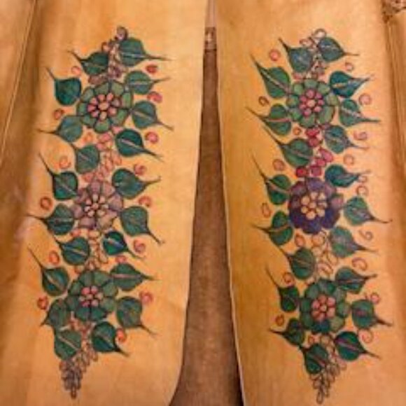 70s Char Leather & Suede Hand Painted Floral Vest Hippie Boho Bohemian Woodstock - Picture 5 of 9